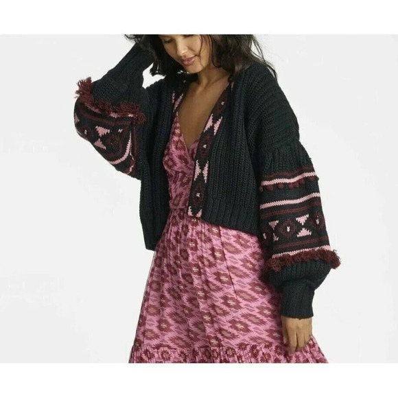 Sachin and Babi Landon Cardigan Womens Small Aztec Puff Bubble Sleeve - Picture 12 of 16